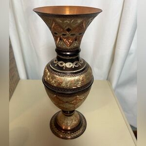 Vintage Ornate Engraved Cooper Vase